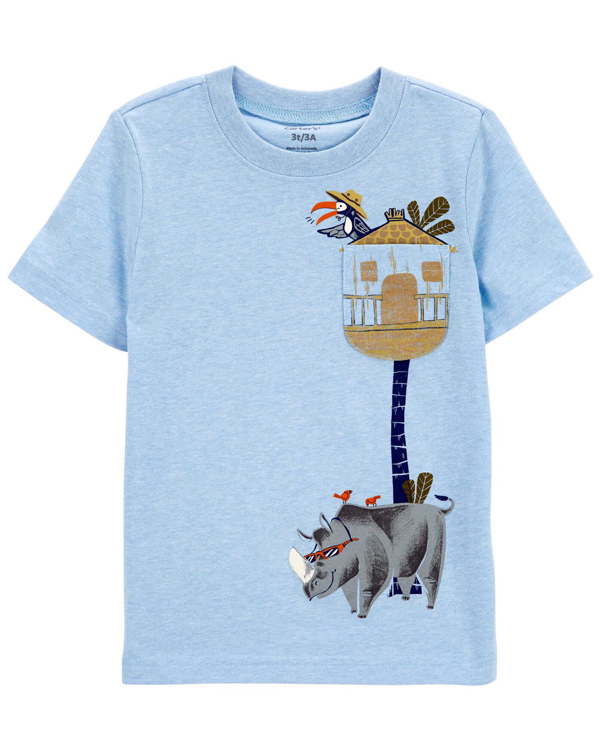 アニマルプリント半袖T(rhino) Rhino Rhinoceros Retro Vintage WIld Animal Kids Men Women