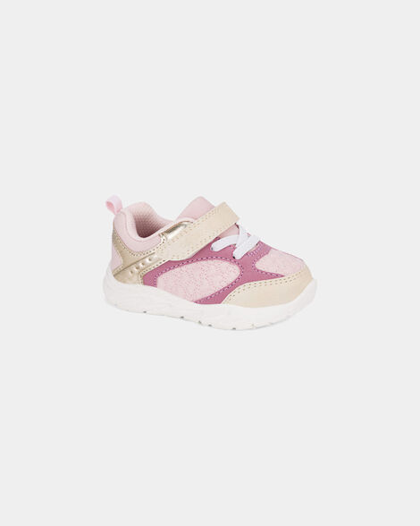 baby girl every step® first walker heart color block sneakers - pink/gold