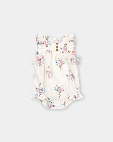 baby girl floral bubble romper - cream