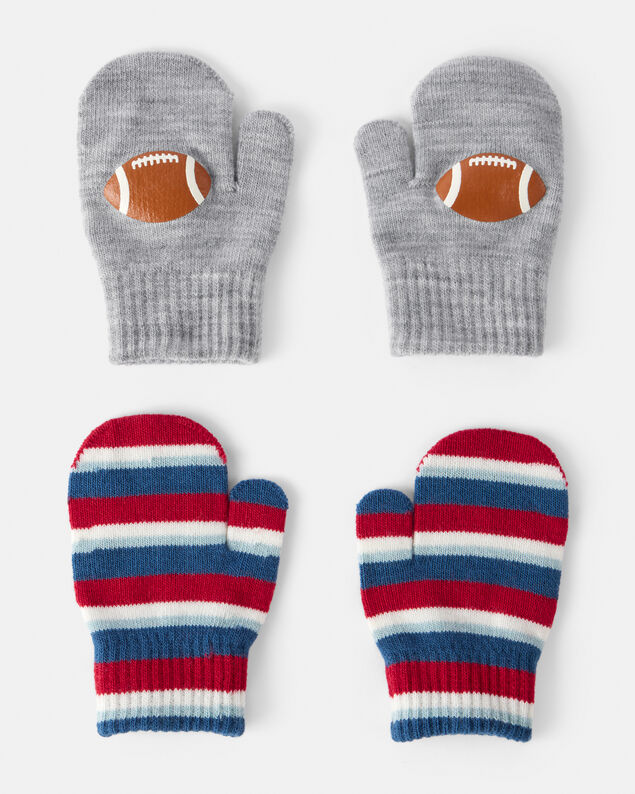 Product image 1 of Toddler Boy 2-Pack Striped Football Gloves - Grey/Red