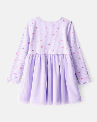 Product image 2 of Toddler Girl Heart Print Long-Sleeve Dress - Purple