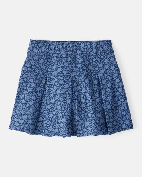 kid floral pleated pull-on skort - navy