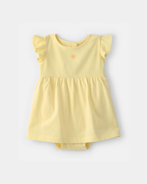baby girl sunshine short-sleeve bodysuit dress - yellow