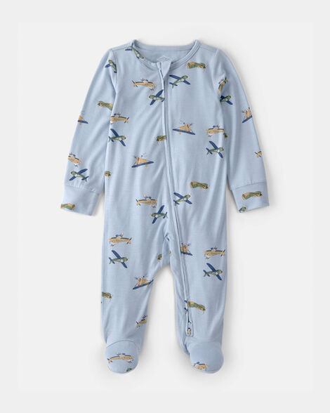 baby boy plane 2-way zip purelysoft footie sleep & play pajama - blue