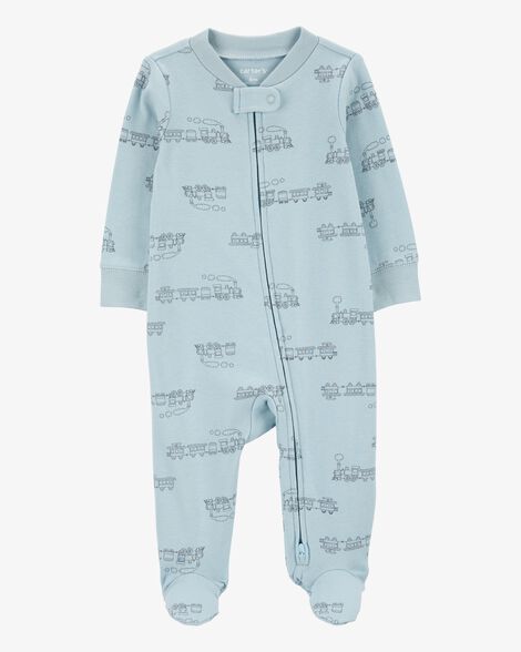 Product image 1 of Baby Boy Train 2-Way Zip Sleep & Play Pajamas - Blue