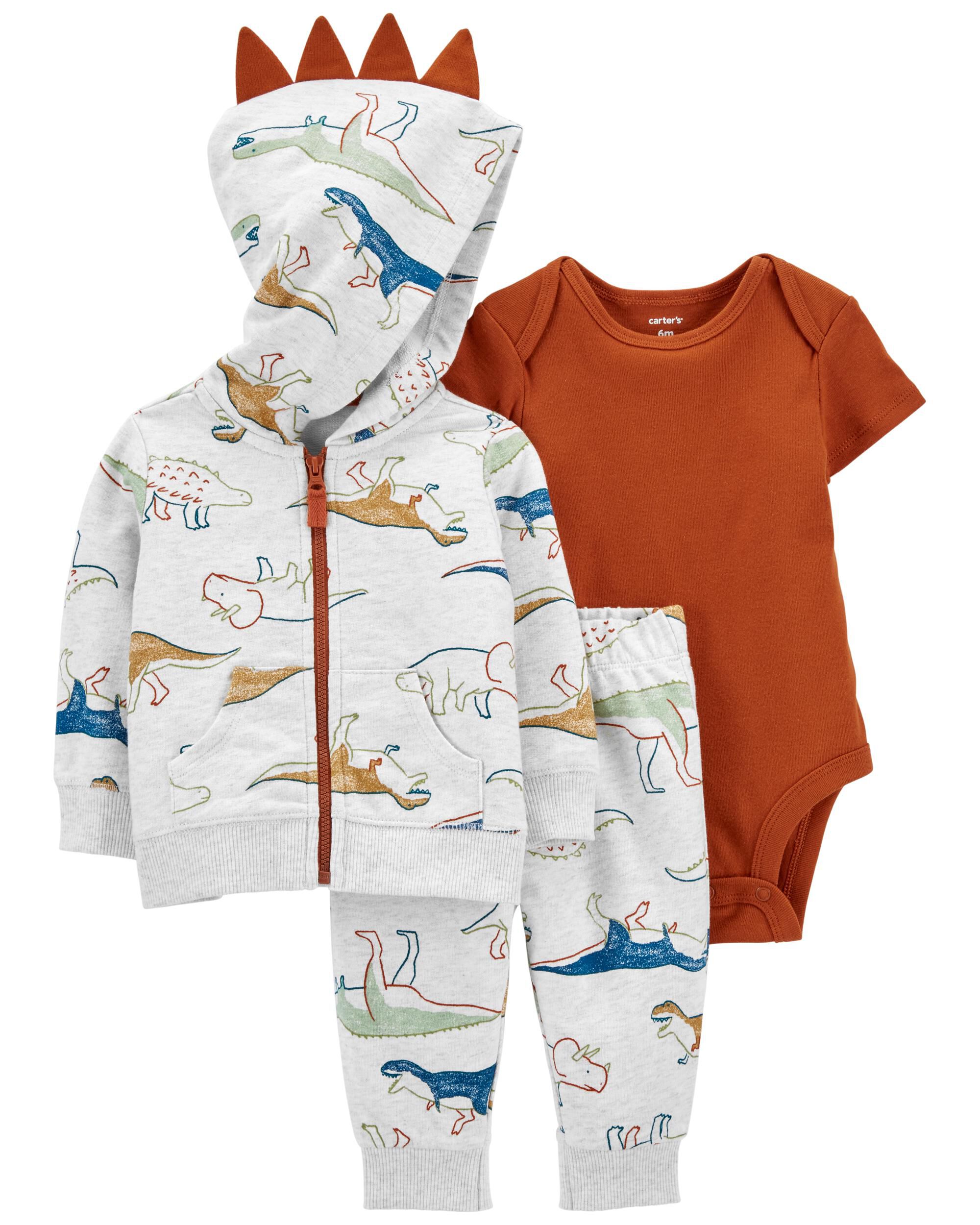 Grey Baby 3-Piece Dinosaur Cardigan Set 