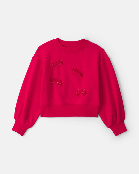 girls bow pullover sweatshirt - red