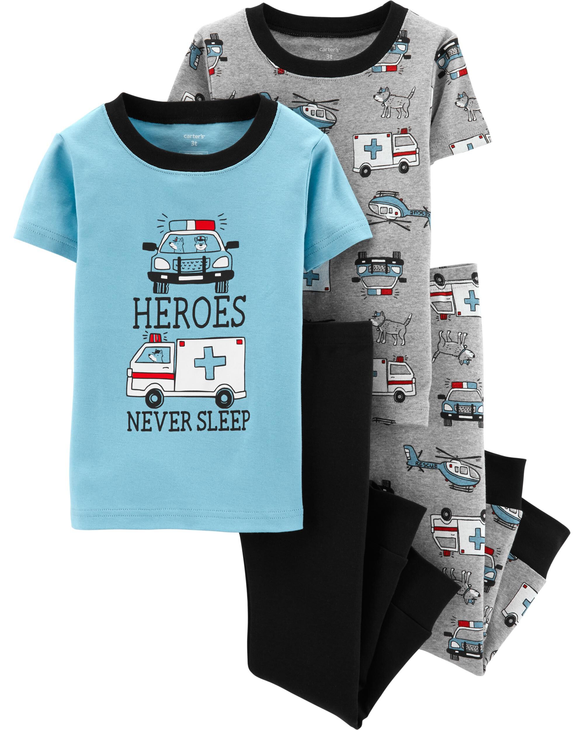 Baby Carters Baby Boys 4 Piece Slogan Tee PJ Set