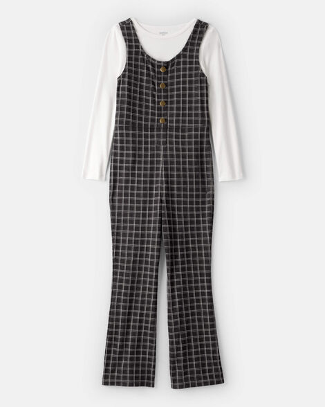  Product image 1 of Girls 2-Piece Plaid Long-Sleeve Jumpsuit 