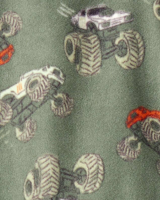 Product image 2 of Kid 1-Piece Monster Truck Fleece Footie Pajamas - Green