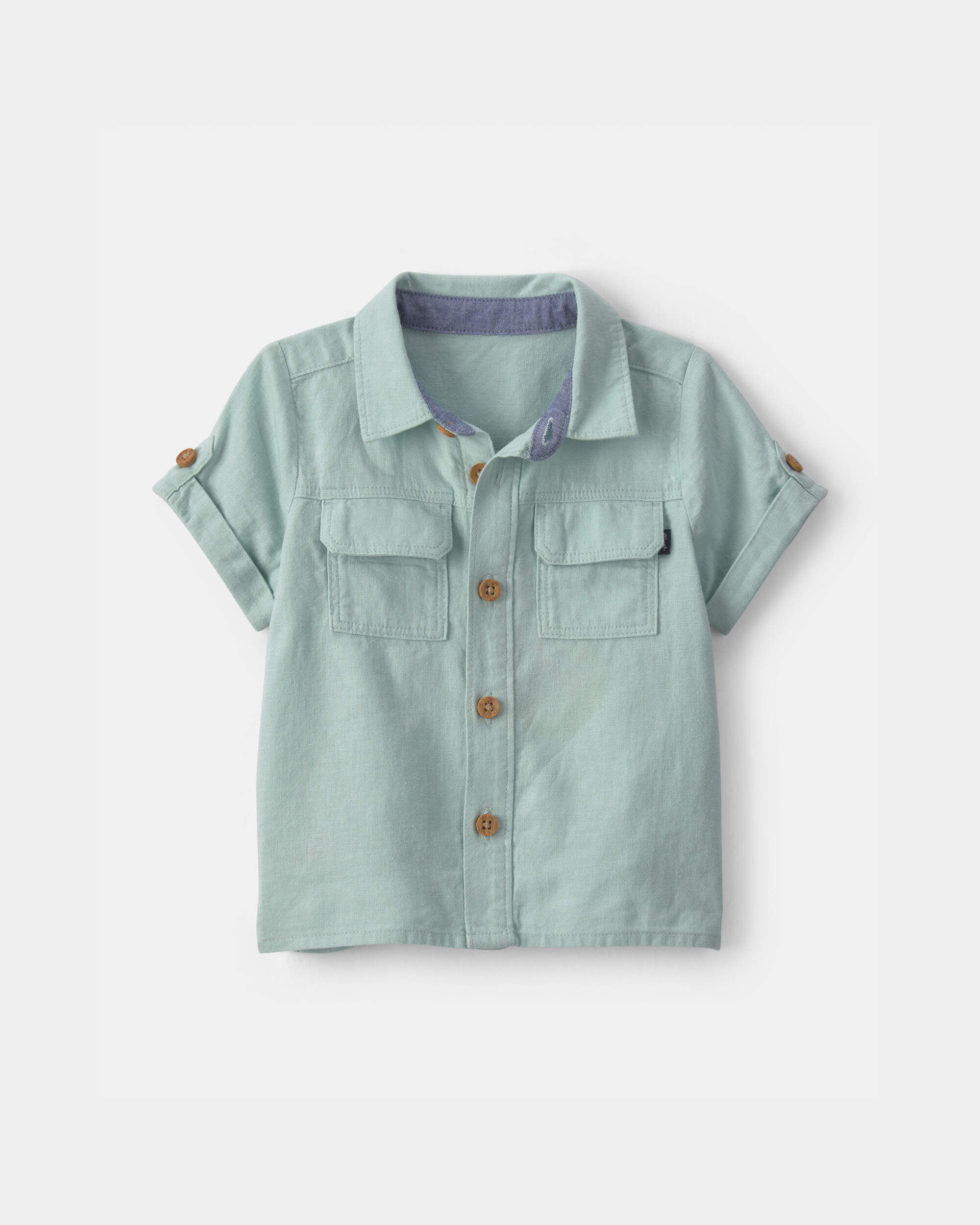 OshKosh Bgosh Baby Boy Linen Short-Sleeve Button-Down Shirt 12M Green 27$