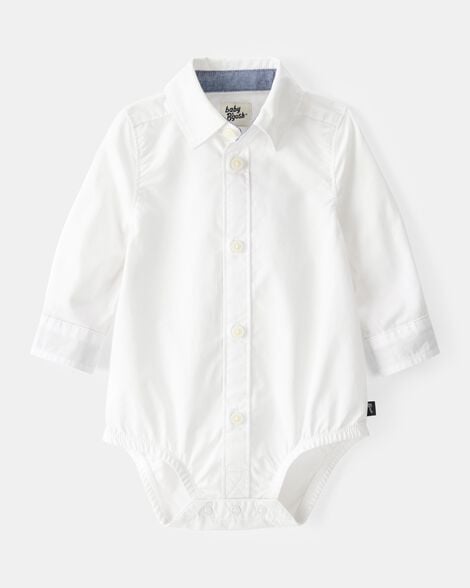 Baby Boy Button-Front Long Sleeve Bodysuit - White