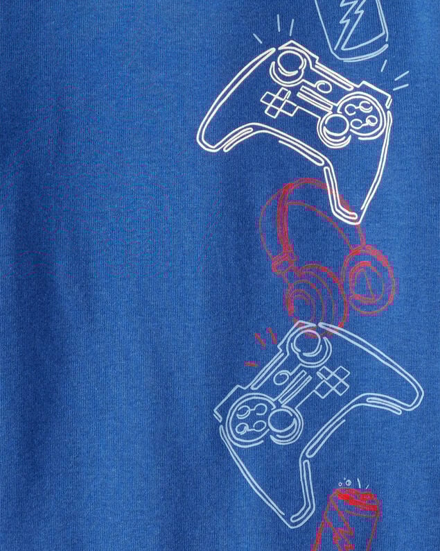 Product image 2 of Boys Gaming Print 100% Cotton Long-Sleeve 4-Piece Pajamas - Blue