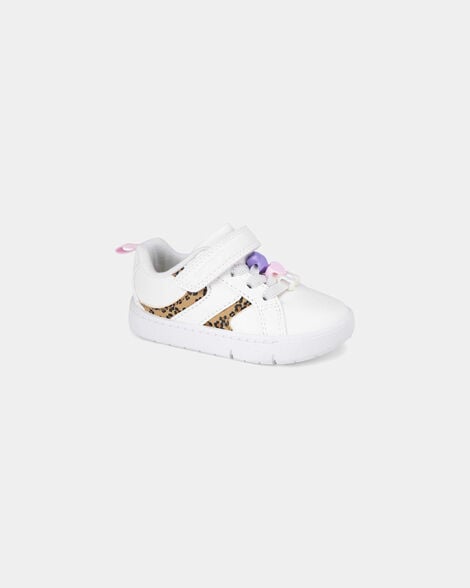 baby girl every step® first walker leopard charm sneakers - white