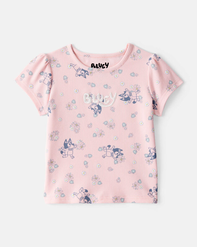 Product image 1 of Toddler Girl Bluey Floral Print Short-Sleeve Graphic Tee - Pink
