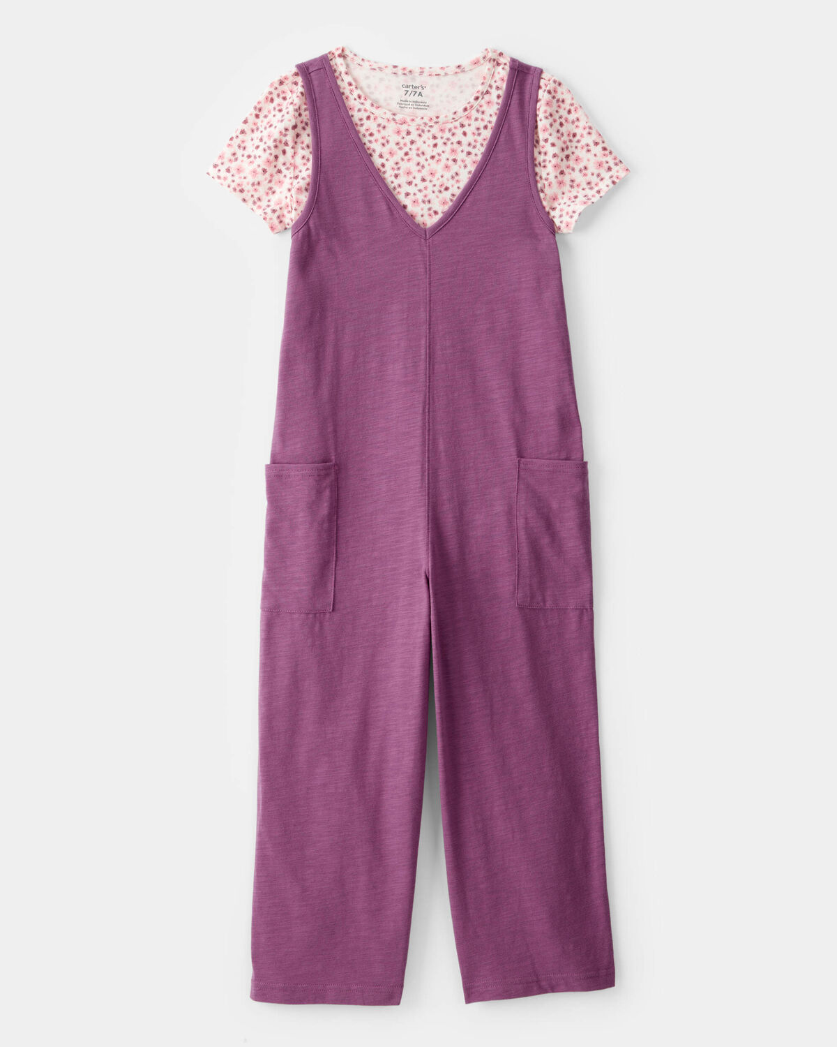 Carter's 2pc Baby Girl Purple Floral Jumpsuit With Headband Set main image 1