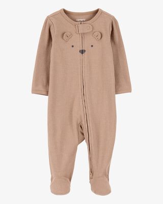 Product image 1 of Baby Bear 2-Way Zip Ribbed Sleep & Play Pajamas - Brown