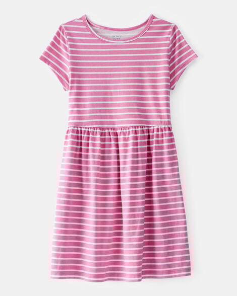 Product image 1 of Girls Striped Short-Sleeve Dress - Pink