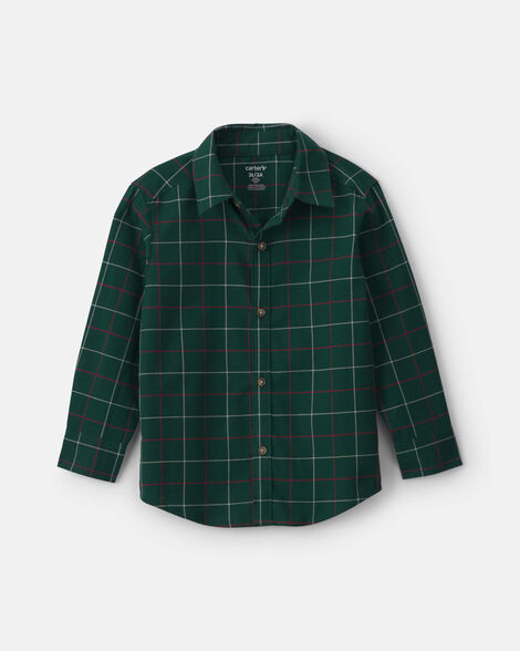 toddler boy plaid long-sleeve button-down shirt - green
