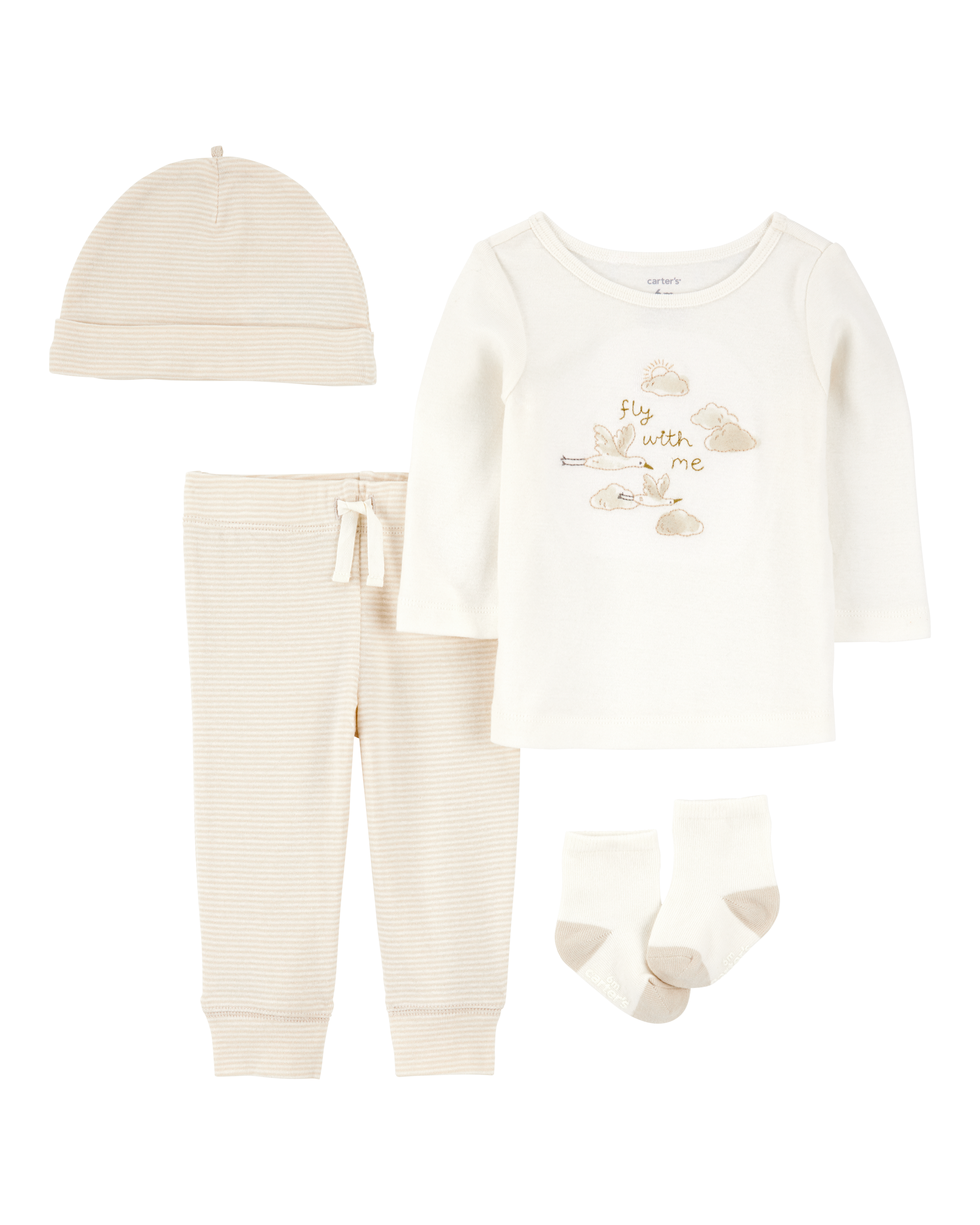 Baby 4-Piece Cloud Print Outfit Set - White/Tan