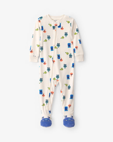 toddler boy 1-piece monster dreamplush snug fit footed pajama - cream