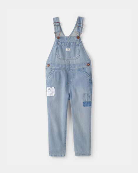 Toddler Girl Denim Patch Overalls - Light Wash