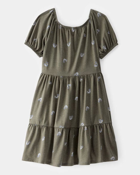 Product image 2 of Kid Floral Tiered Puff Sleeve Dress - Green