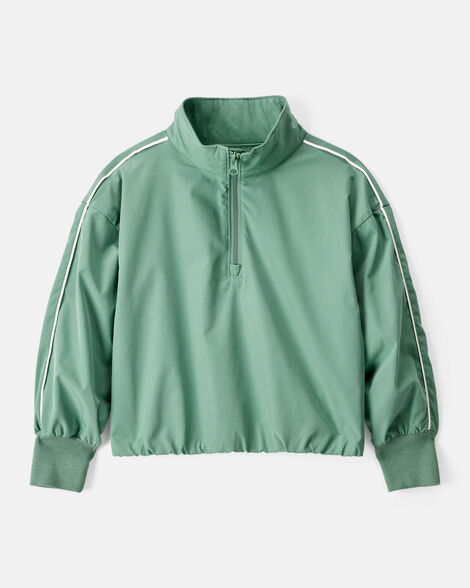 girls long-sleeve quarter-zip windbreaker - green