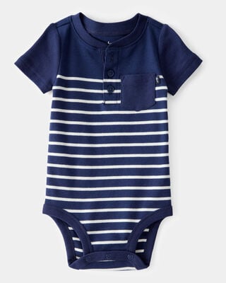 Product image 1 of Baby Ribbed Striped Button Down  Short-Sleeve Bodysuit - Navy