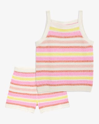 Product image 1 of Kid 2-Piece Striped Sweater Crochet Knit Tank & Shorts Set
