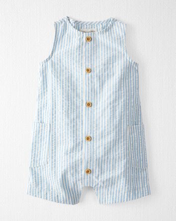 Baby Seersucker Button-Front Romper Made with Organic Cotton