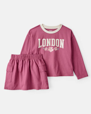 Product image 1 of Kid 2-Piece London Short-Sleeve Top & Skirt Set - Pink
