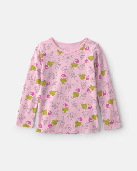 girls dr. seuss™ the grinch christmas long-sleeve graphic tee - pink