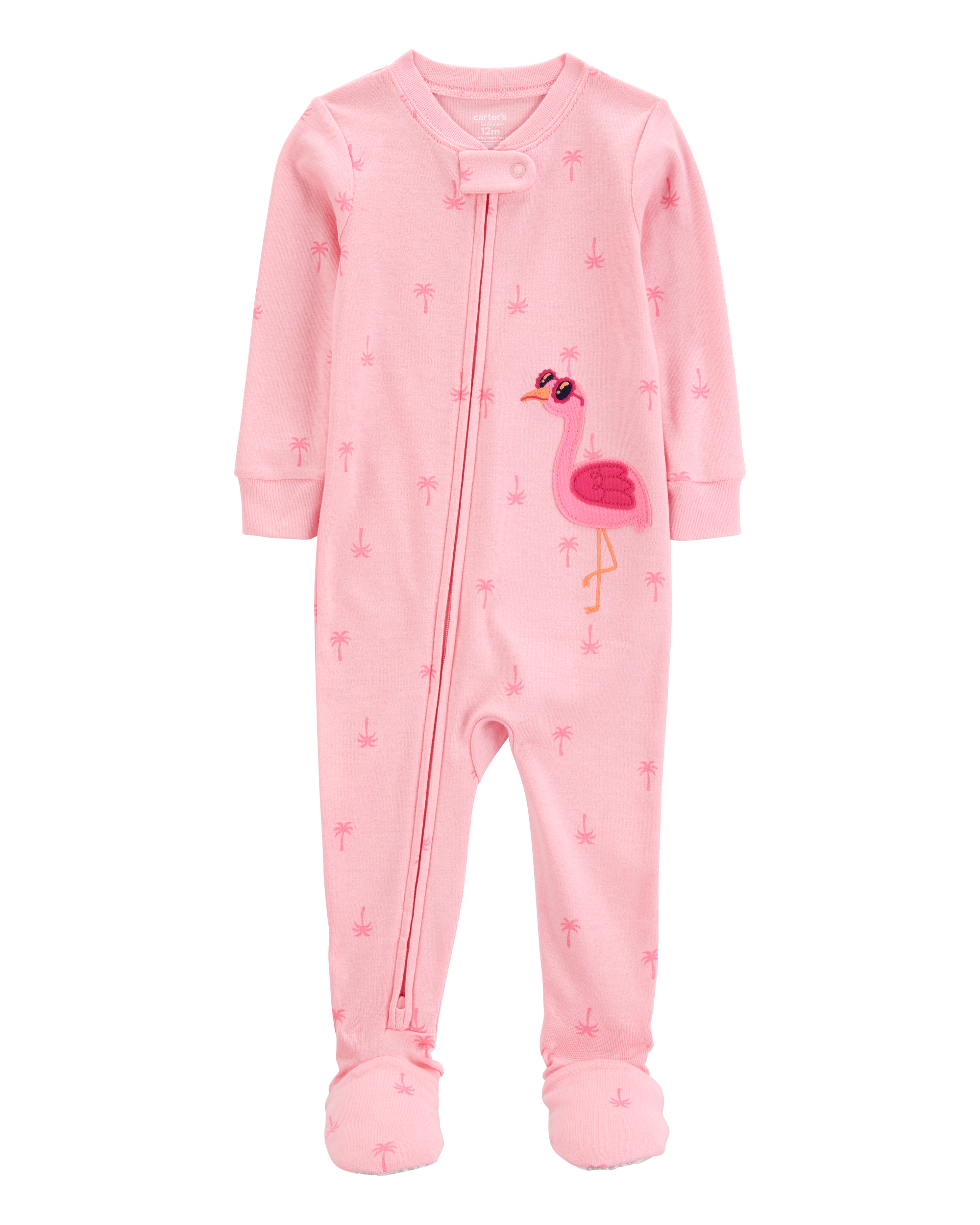Baby Girl Flamingo Print Snug Fit Cotton Footie 1-Piece Pajamas - Pink