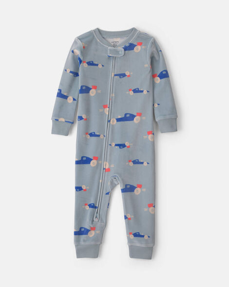 baby boy 1-piece cars 2-way zip dreamplush snug fit pajama - blue