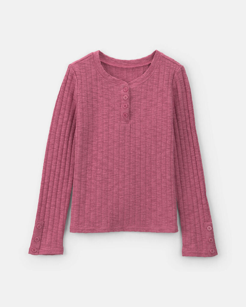 OshKosh B'gosh Girls Ribbed Long-Sleeve Henley Top 10 Pink
