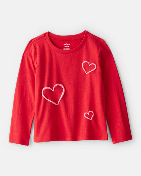 toddler girl valentine heart long-sleeve graphic tee - red