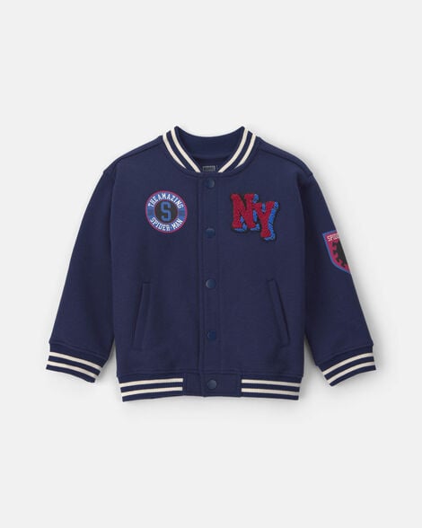 toddler boy ©marvel spider-man fleece varsity jacket - blue