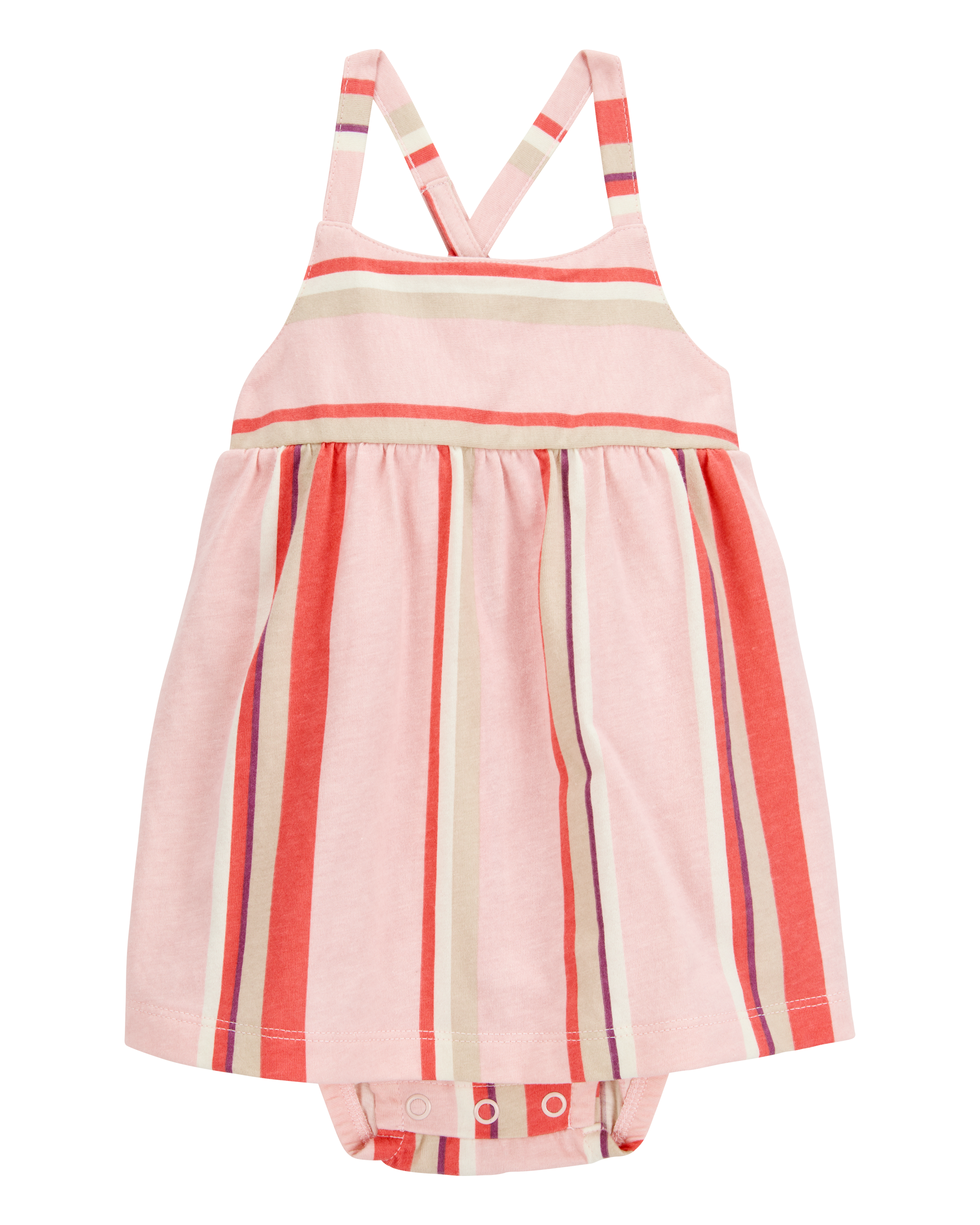 Baby Girl Striped Sleeveless Sunsuit - Pink
