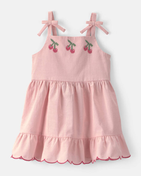 toddler girl cherry sleeveless dress - pink
