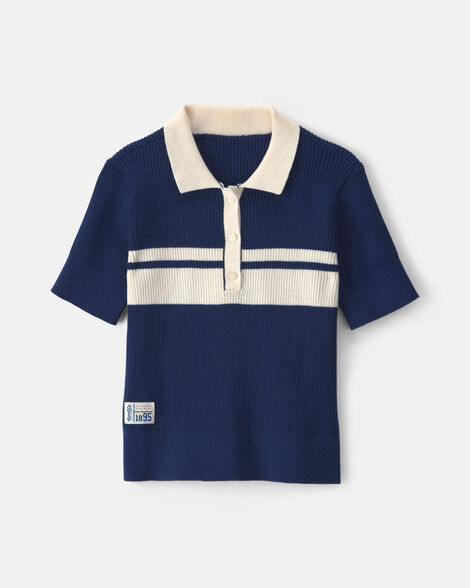 Girls Striped Polo Shirt - Navy Blue