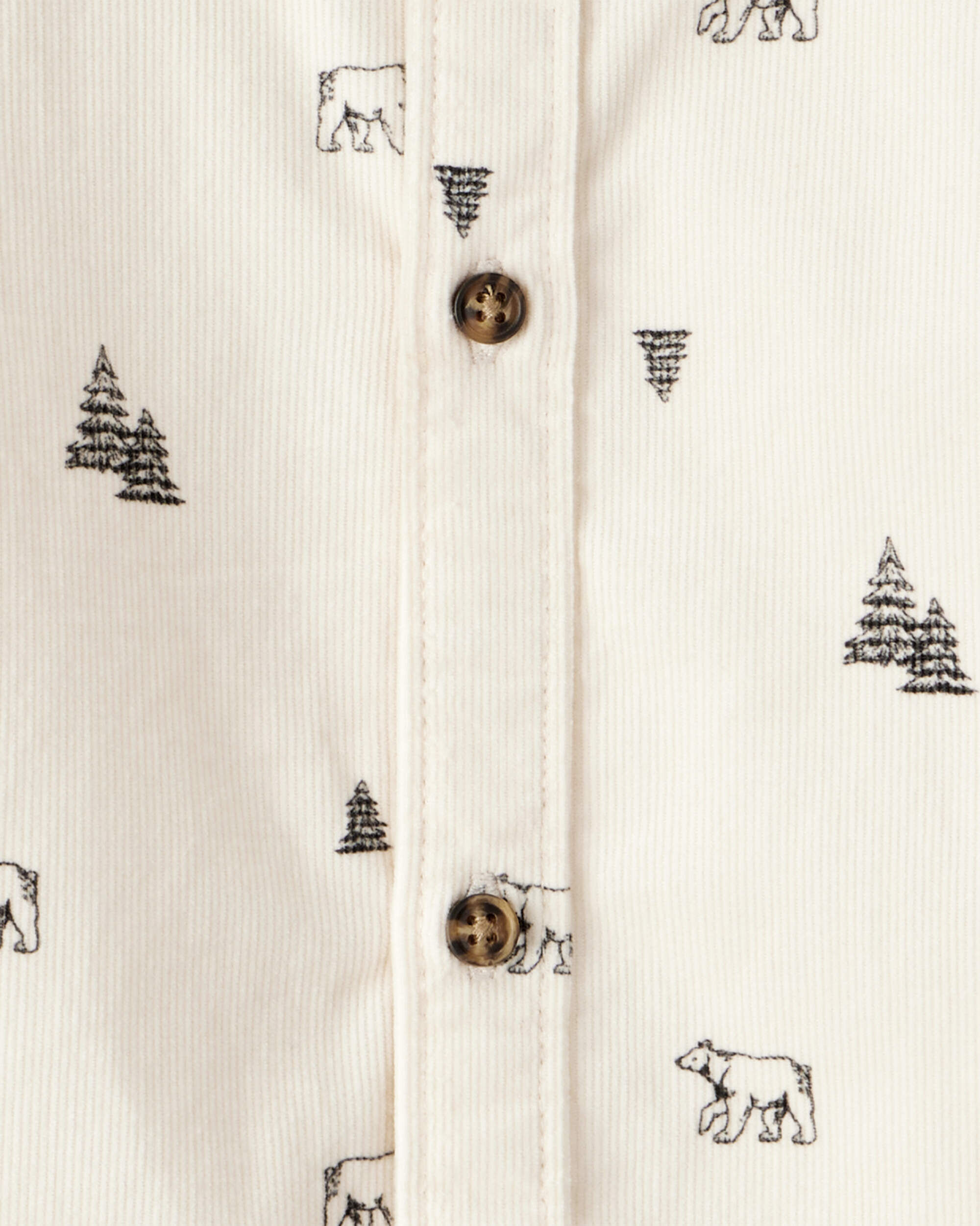 Toddler Boy Winter Print Corduroy Long-Sleeve Button-Down Shirt - Ivory