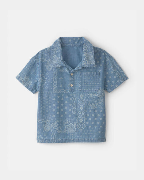 Boys Bandana Chambray Short-Sleeve Polo Shirt - Blue
