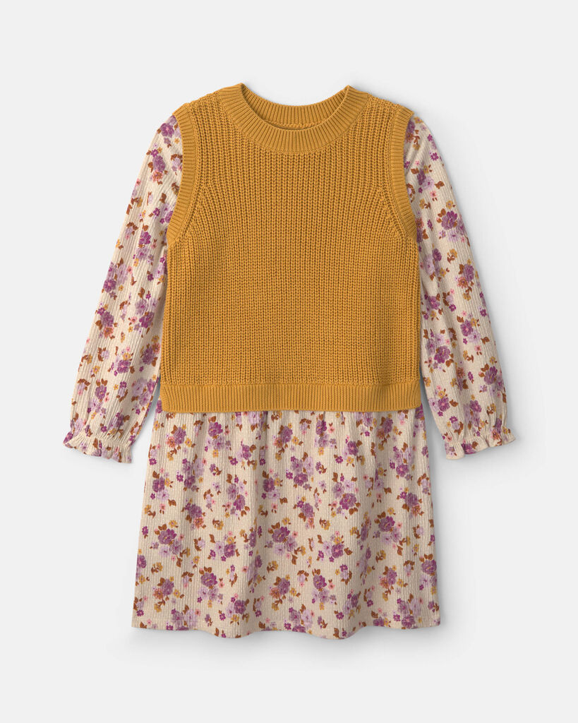 OshKosh B'gosh Girls Floral Long-Sleeve Dress - Yellow/Cream 10 Multi