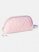 Pink - Girls Stitched Hearts Zip-Up Pencil Case - Pink, Selected