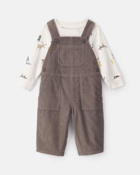 baby boy 2-piece outdoors corduroy long-sleeve overall set - brown/cream