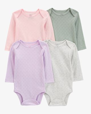 Product image 1 of Baby 4-Piece Long-Sleeve Pointelle Bodysuits