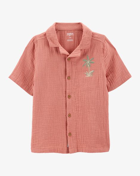 Product image 1 of Kid Palm Tree Print Button-Front Shirt - Red
