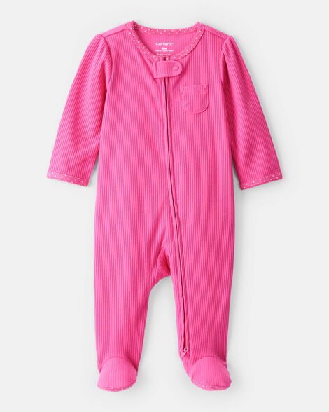 baby girl cotton long-sleeve snug fit sleep & play pajamas - pink