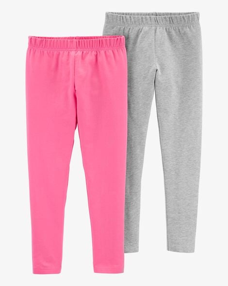 Product image 1 of Kid 2-Pack Pink & Grey Cotton Stretch Leggings